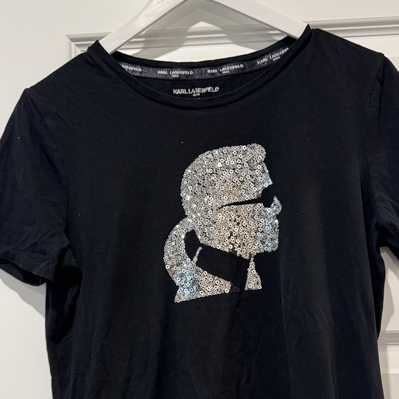 Karl Lagerfeld Black Tee with Silver Embellishment - Picture 2 of 4